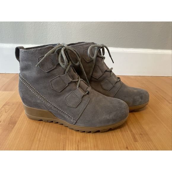 Sorel Grey Evie Suede Lace Up Wedge Ankle Boots Women's Size 10 EUC - Picture 4 of 14